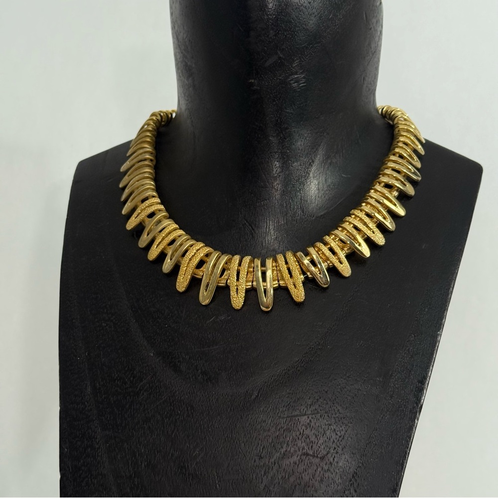 Vtg Mid-Century Machine Art Heavy Gold Tone Necklace Numbered Spiky Link Chain